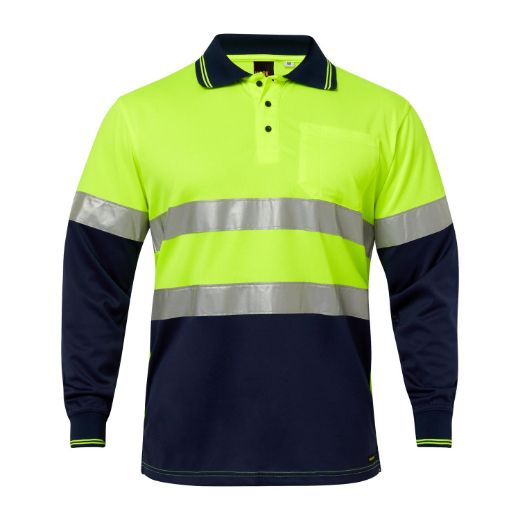 Picture of WorkCraft HI VIS LONG SLEEVE MICROMESH REFLECTIVE POLO WITH POCKET
